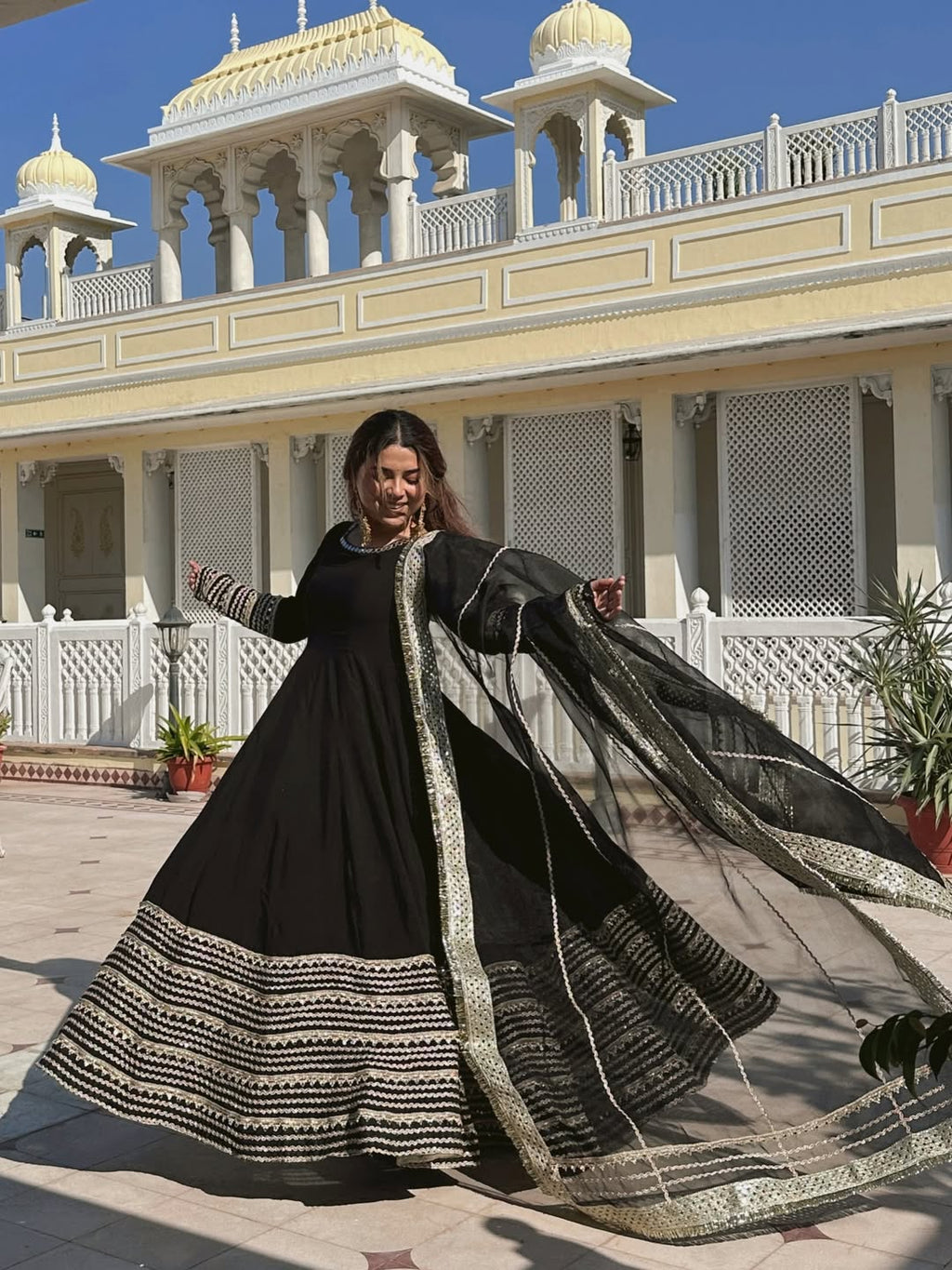 Jet Black Heavy Embroidered Anarkali Gown Set