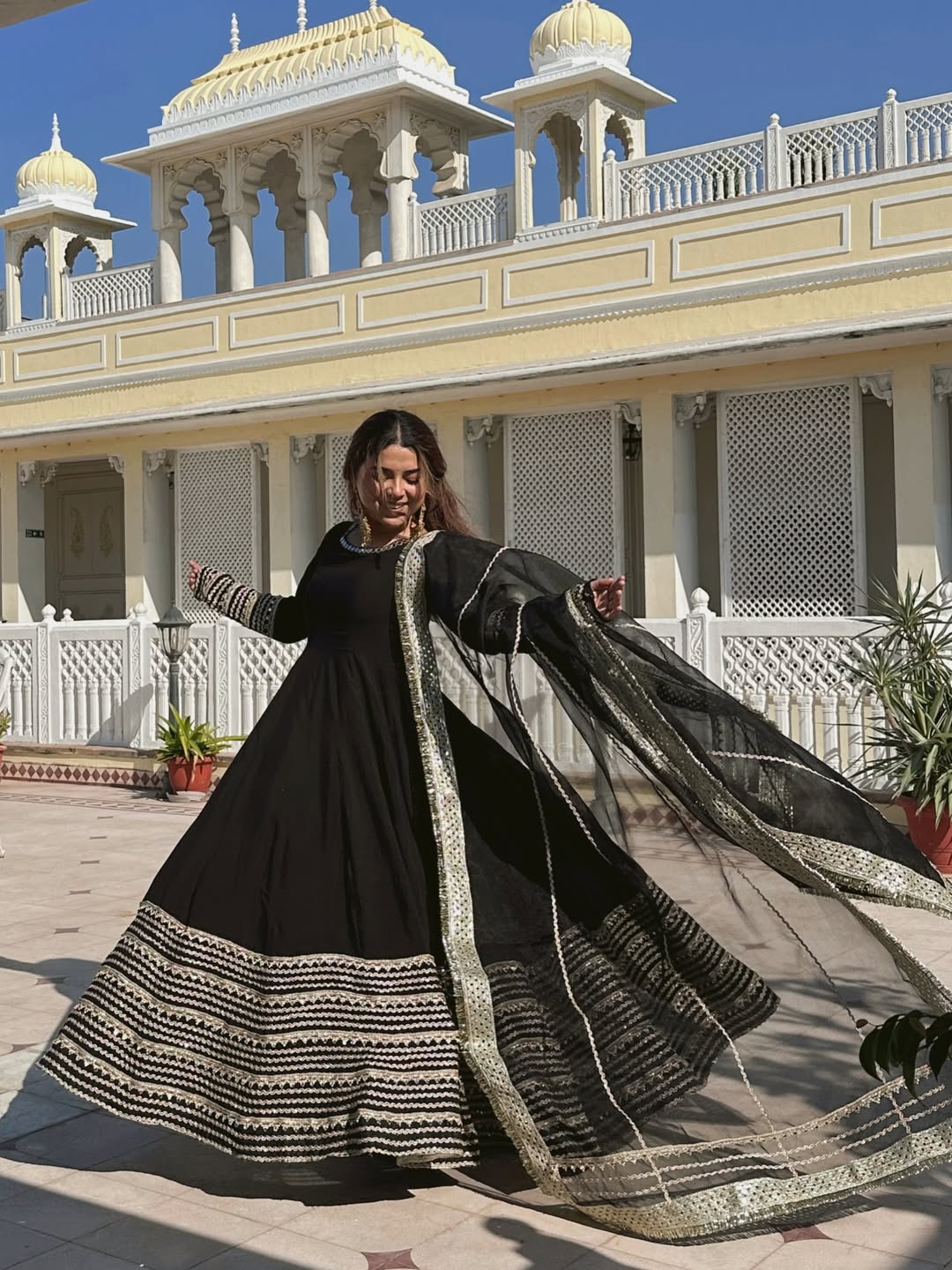 Jet Black Heavy Embroidered Anarkali Gown Set