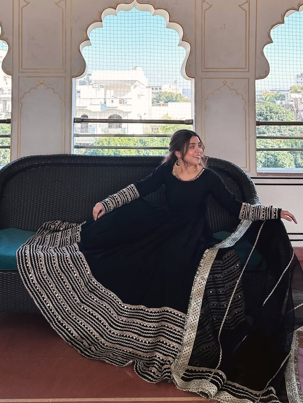 Jet Black Heavy Embroidered Anarkali Gown Set