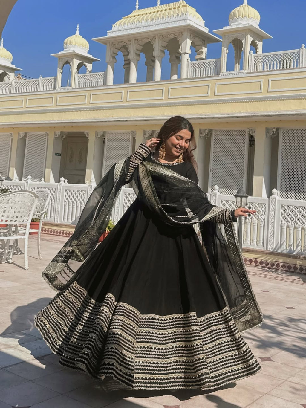 Jet Black Heavy Embroidered Anarkali Gown Set