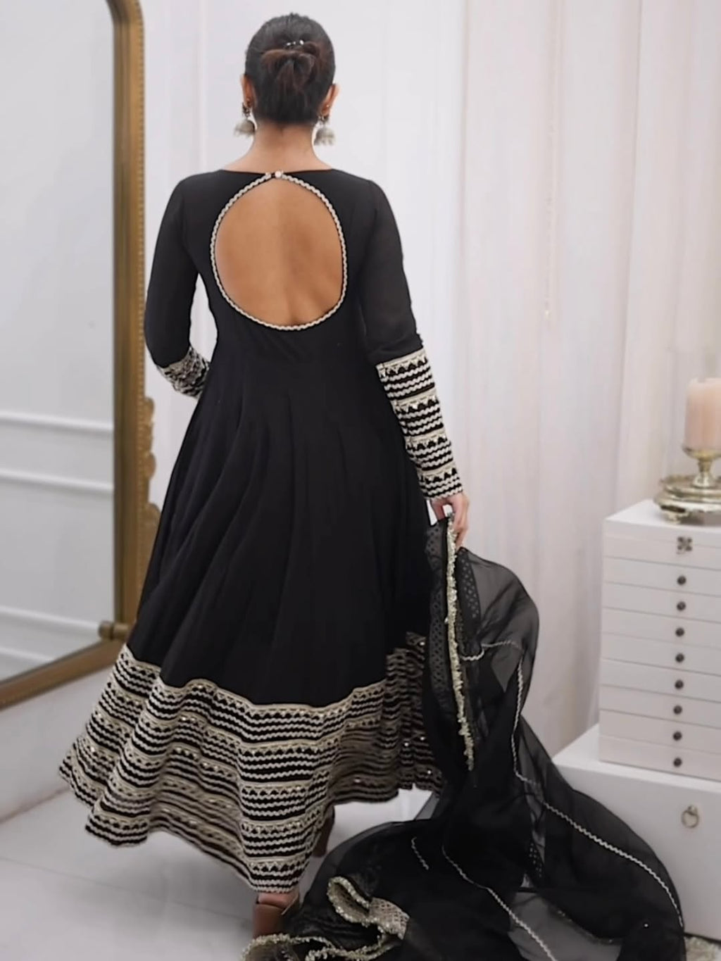 Jet Black Heavy Embroidered Anarkali Gown Set