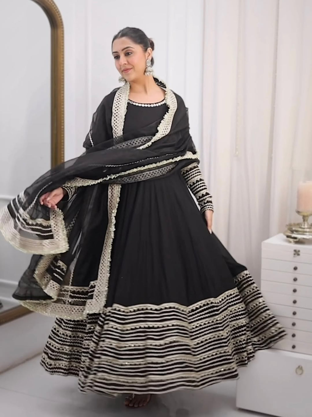 Jet Black Heavy Embroidered Anarkali Gown Set
