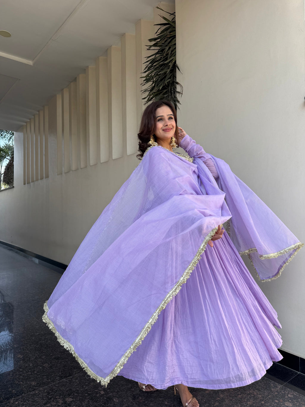 Lavender Flared Anarkali Suit Set with Dupatta