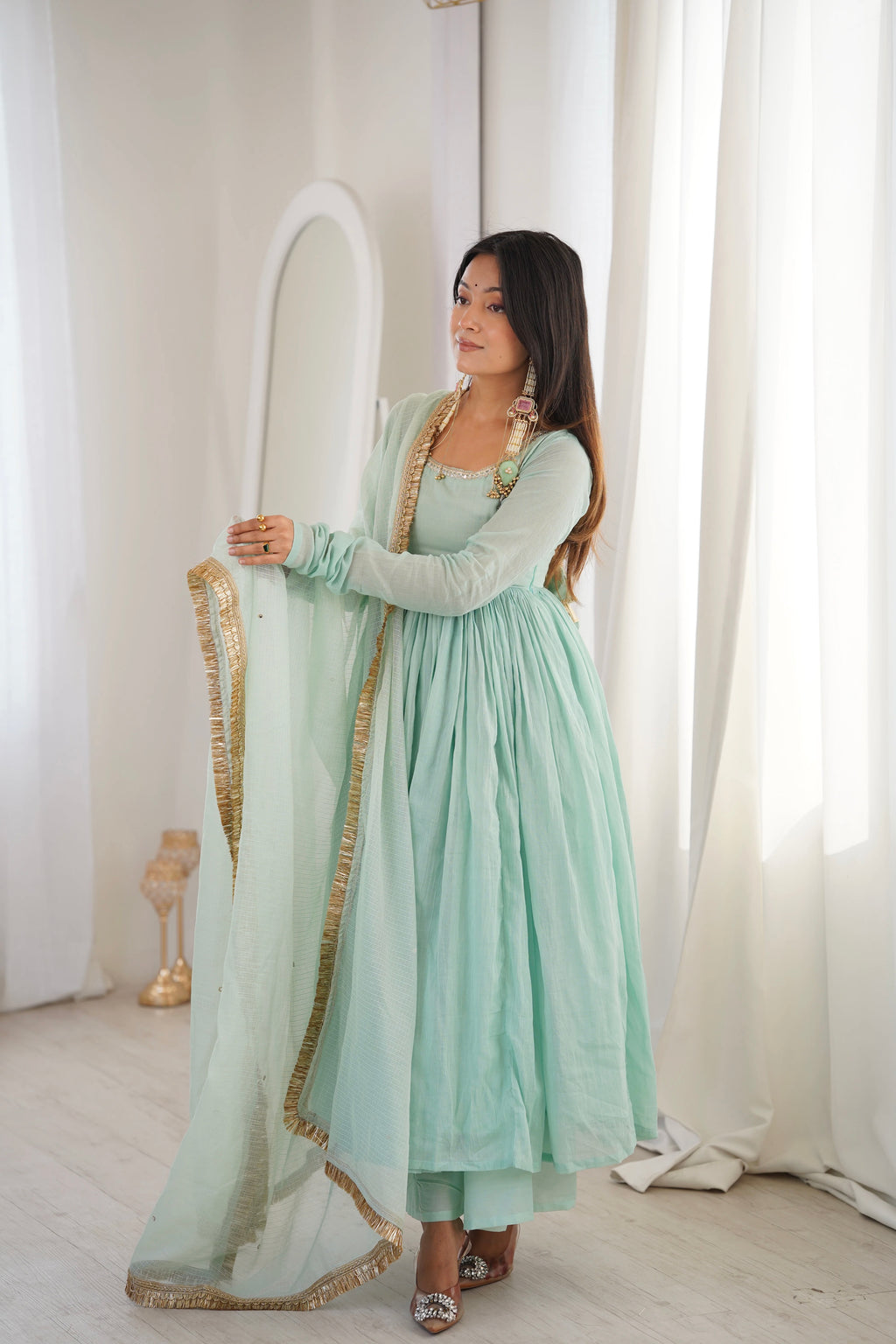 Mint Green Anarkali Suit Set with Dupatta