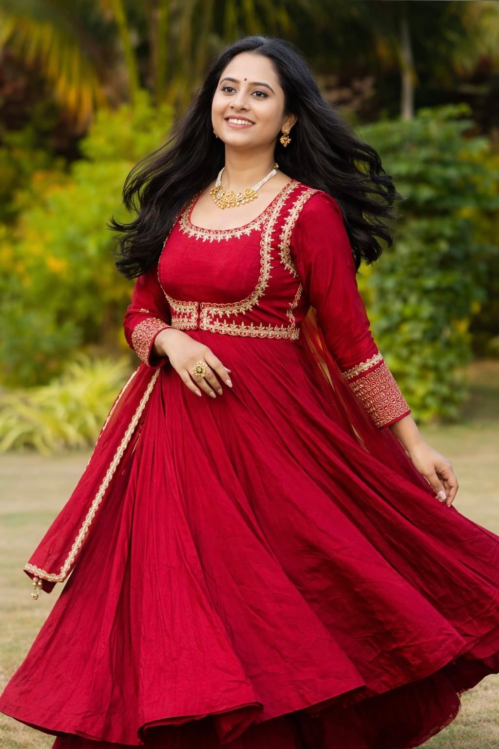 Wine Embroidered Anarkali Kurta Set with Dupatta
