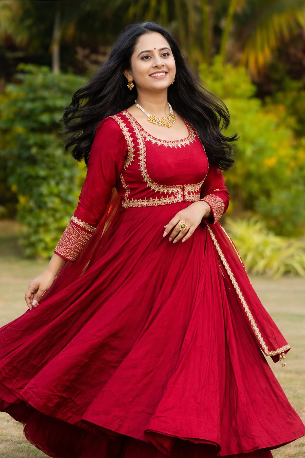 Wine Embroidered Anarkali Kurta Set with Dupatta