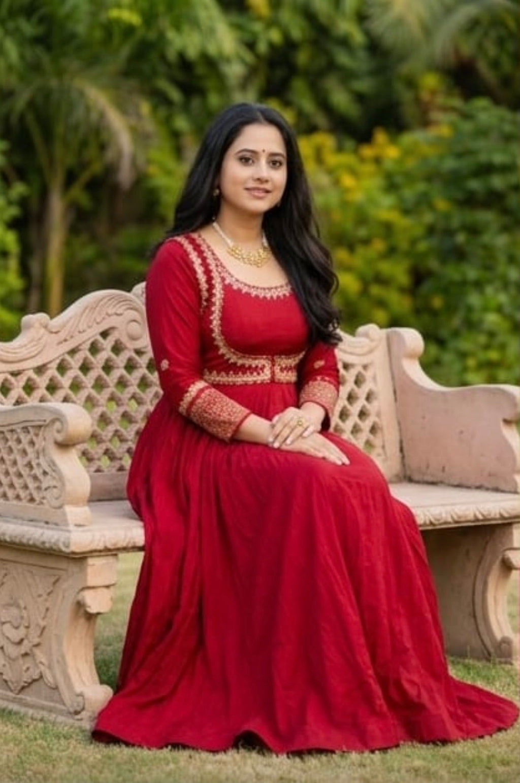 Wine Embroidered Anarkali Kurta Set with Dupatta