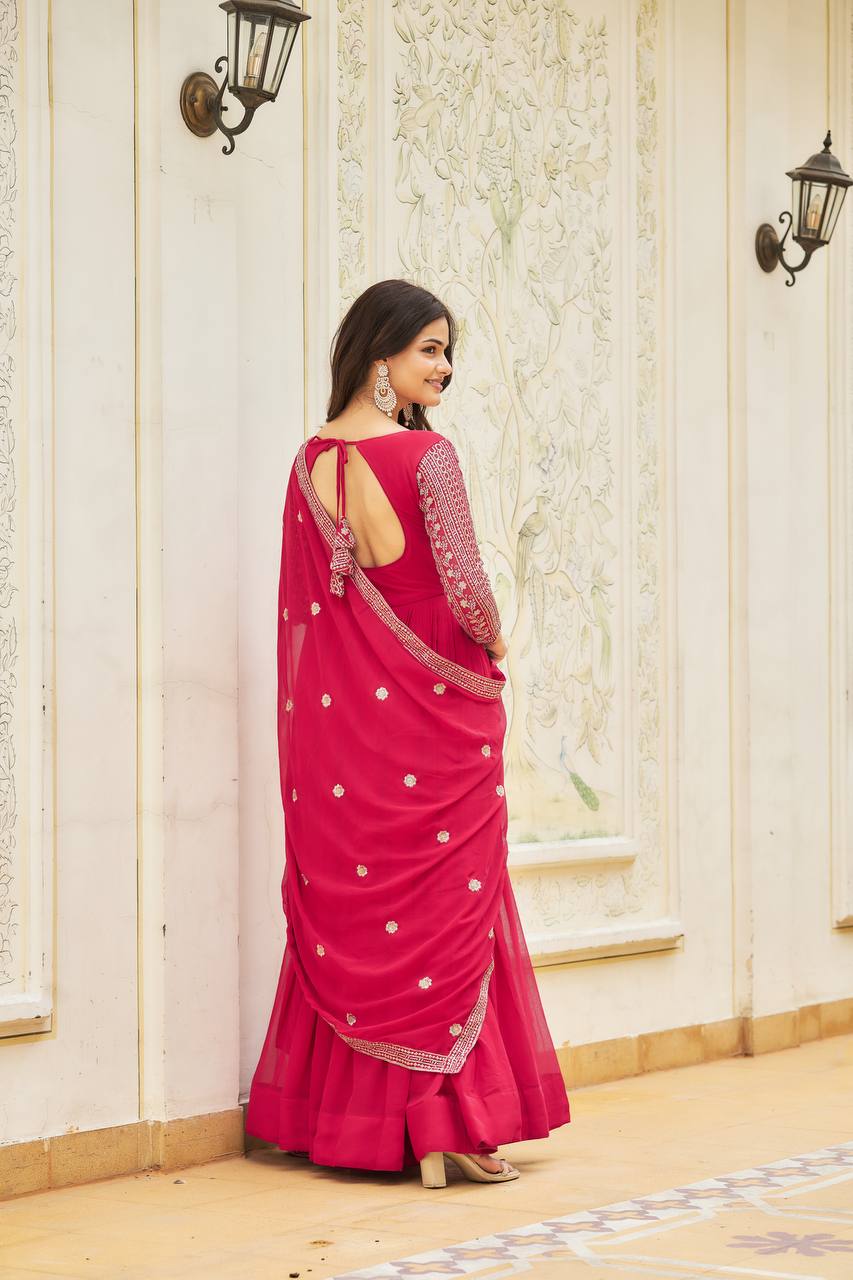 Sage Green Floral Mirror-Work Sharara Set