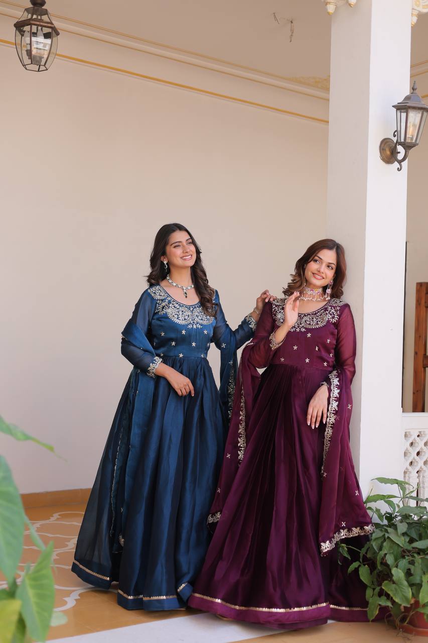 Heavy Embroidered Georgette Anarkali Gown Set