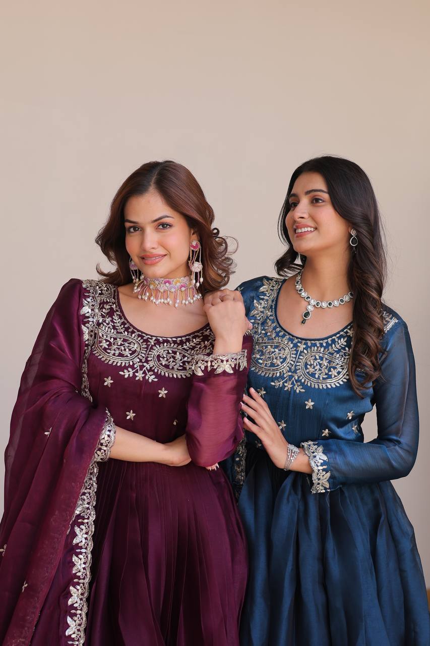 Heavy Embroidered Georgette Anarkali Gown Set