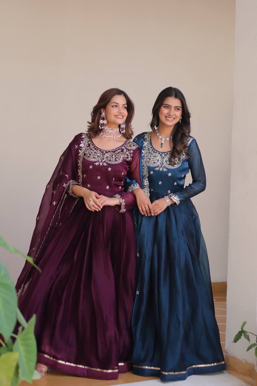 Heavy Embroidered Georgette Anarkali Gown Set
