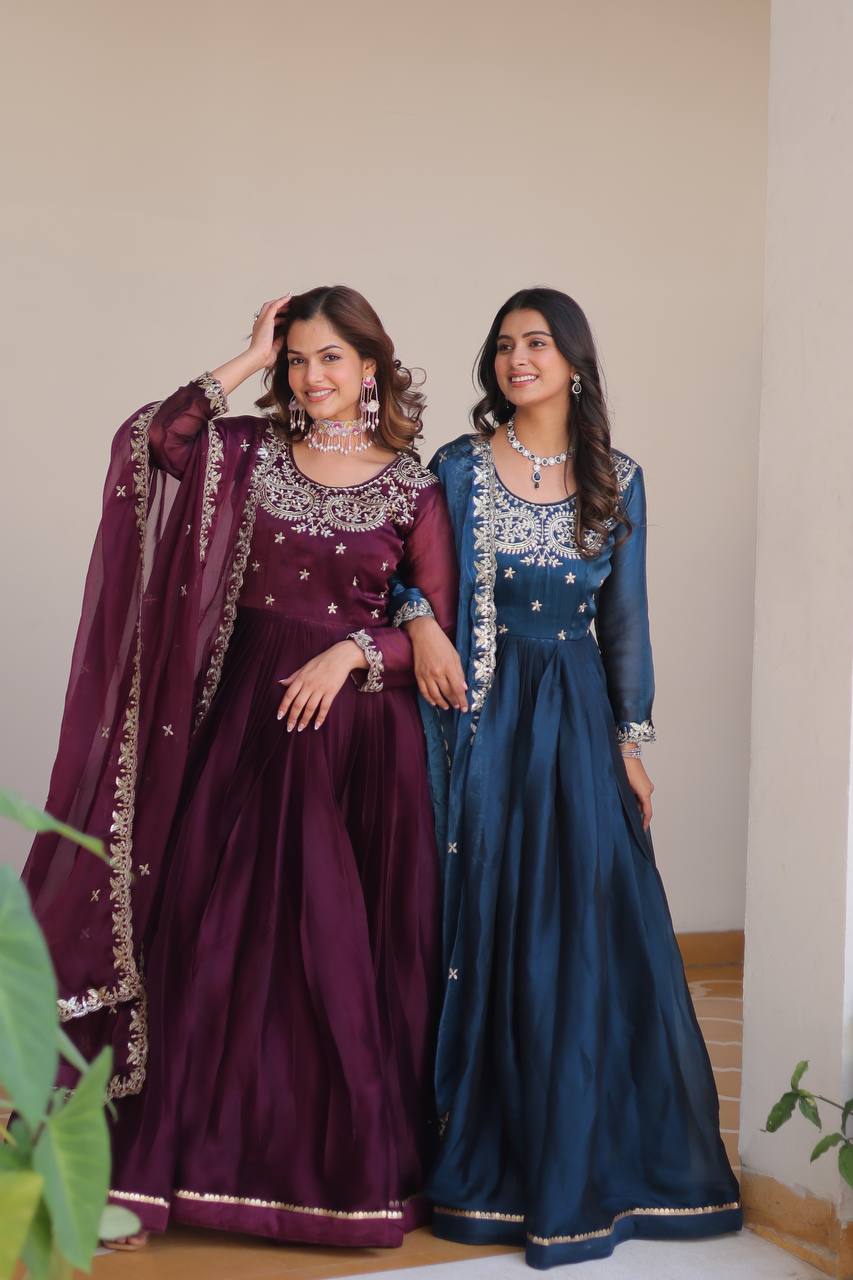 Heavy Embroidered Georgette Anarkali Gown Set