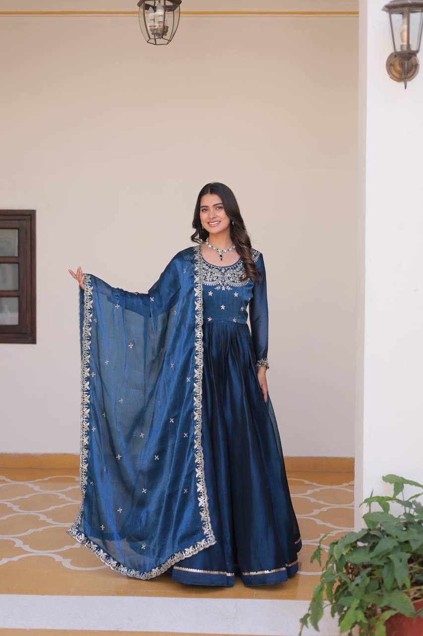 Heavy Embroidered Georgette Anarkali Gown Set