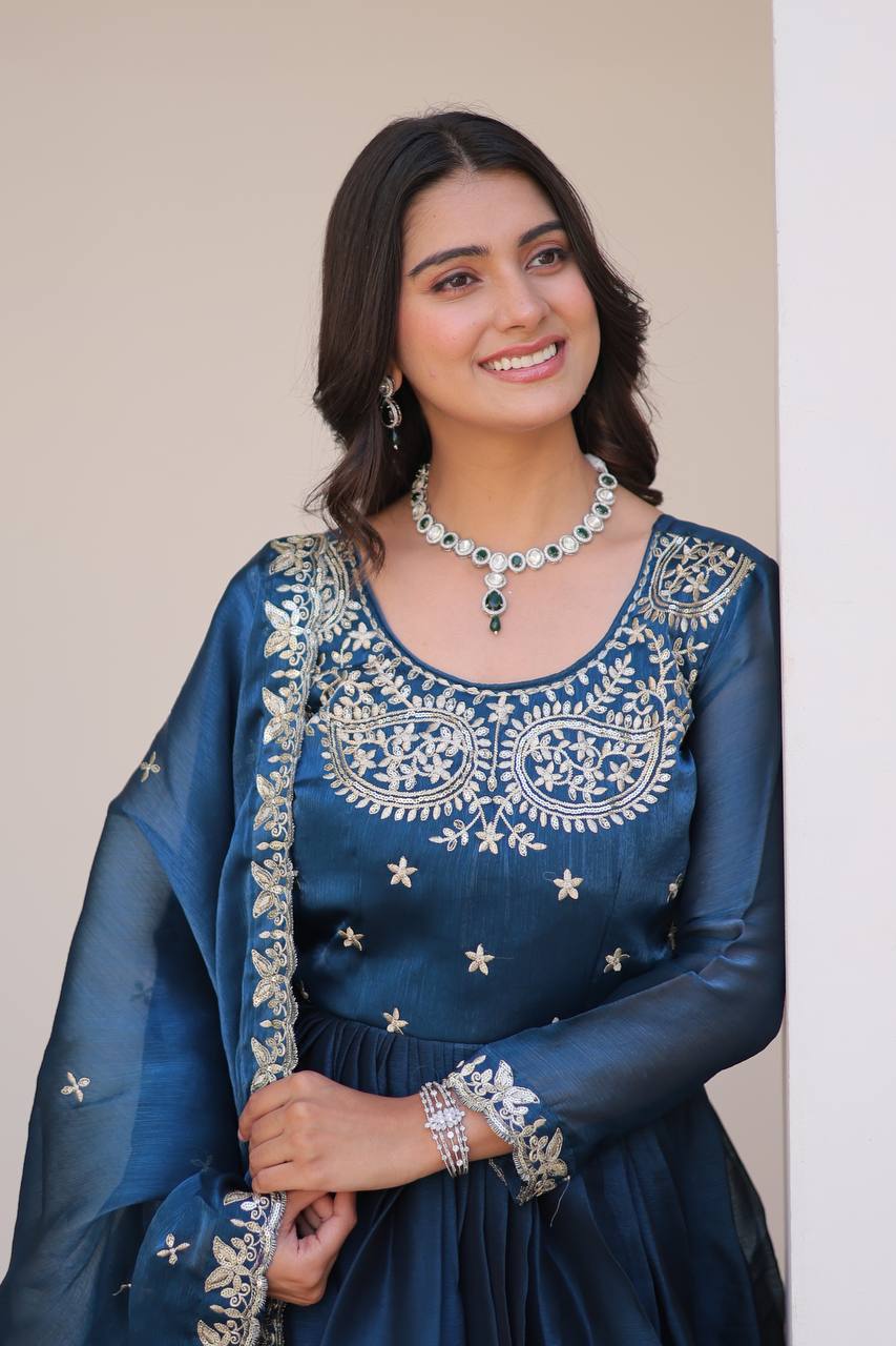 Heavy Embroidered Georgette Anarkali Gown Set