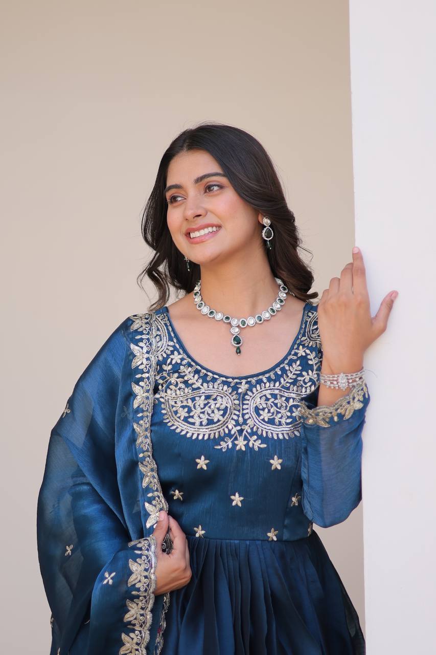 Heavy Embroidered Georgette Anarkali Gown Set