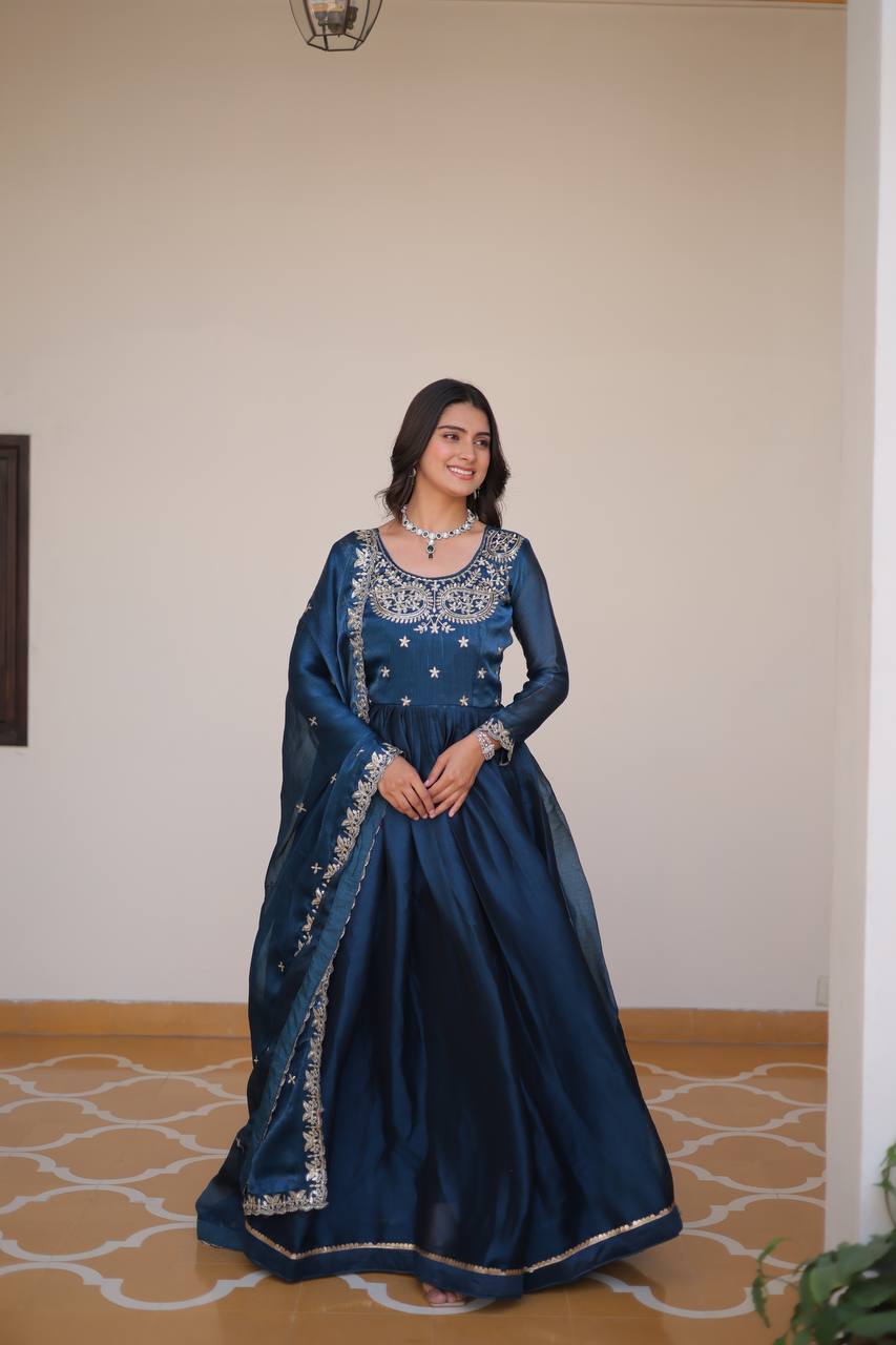 Heavy Embroidered Georgette Anarkali Gown Set