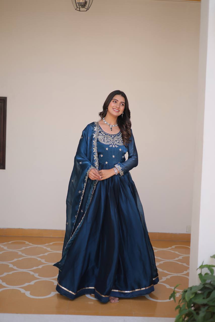 Heavy Embroidered Georgette Anarkali Gown Set