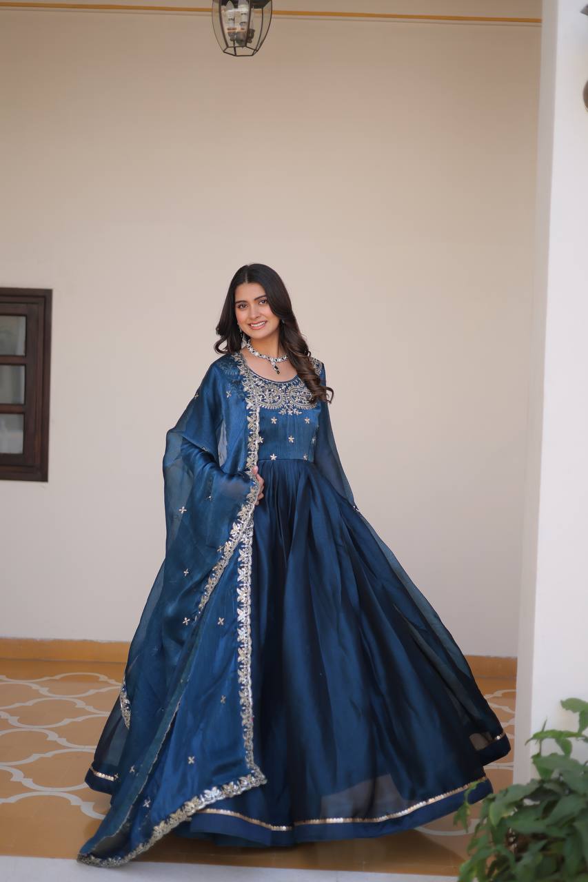 Heavy Embroidered Georgette Anarkali Gown Set