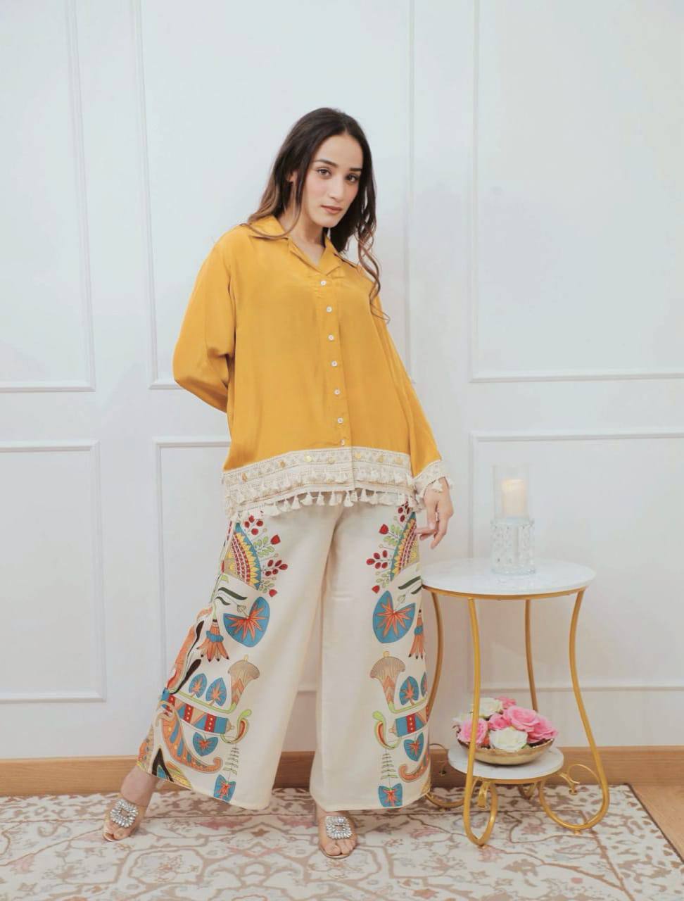 Boho-Chic Mustard Embroidered Co-ord Set