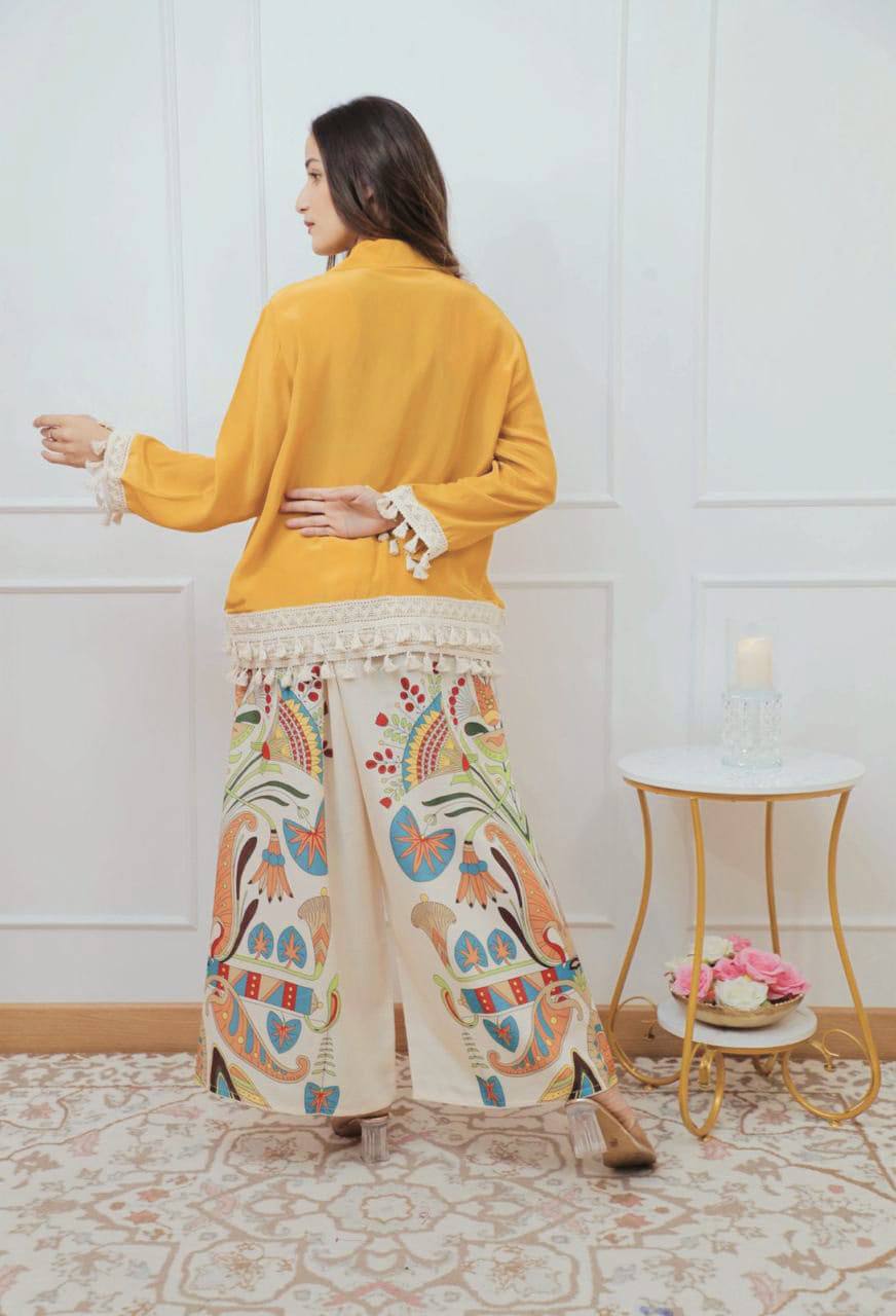 Boho-Chic Mustard Embroidered Co-ord Set