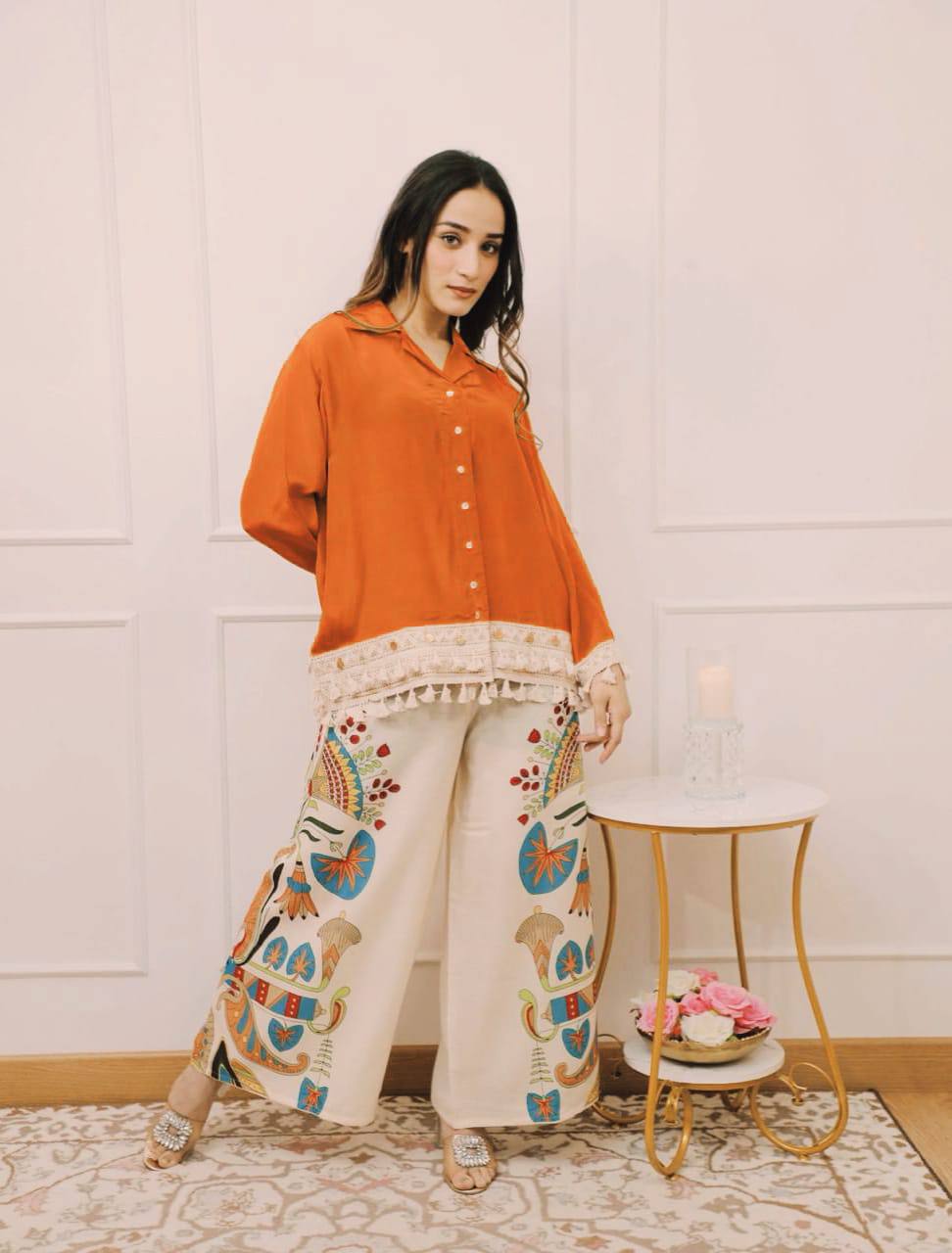 Boho-Chic Mustard Embroidered Co-ord Set