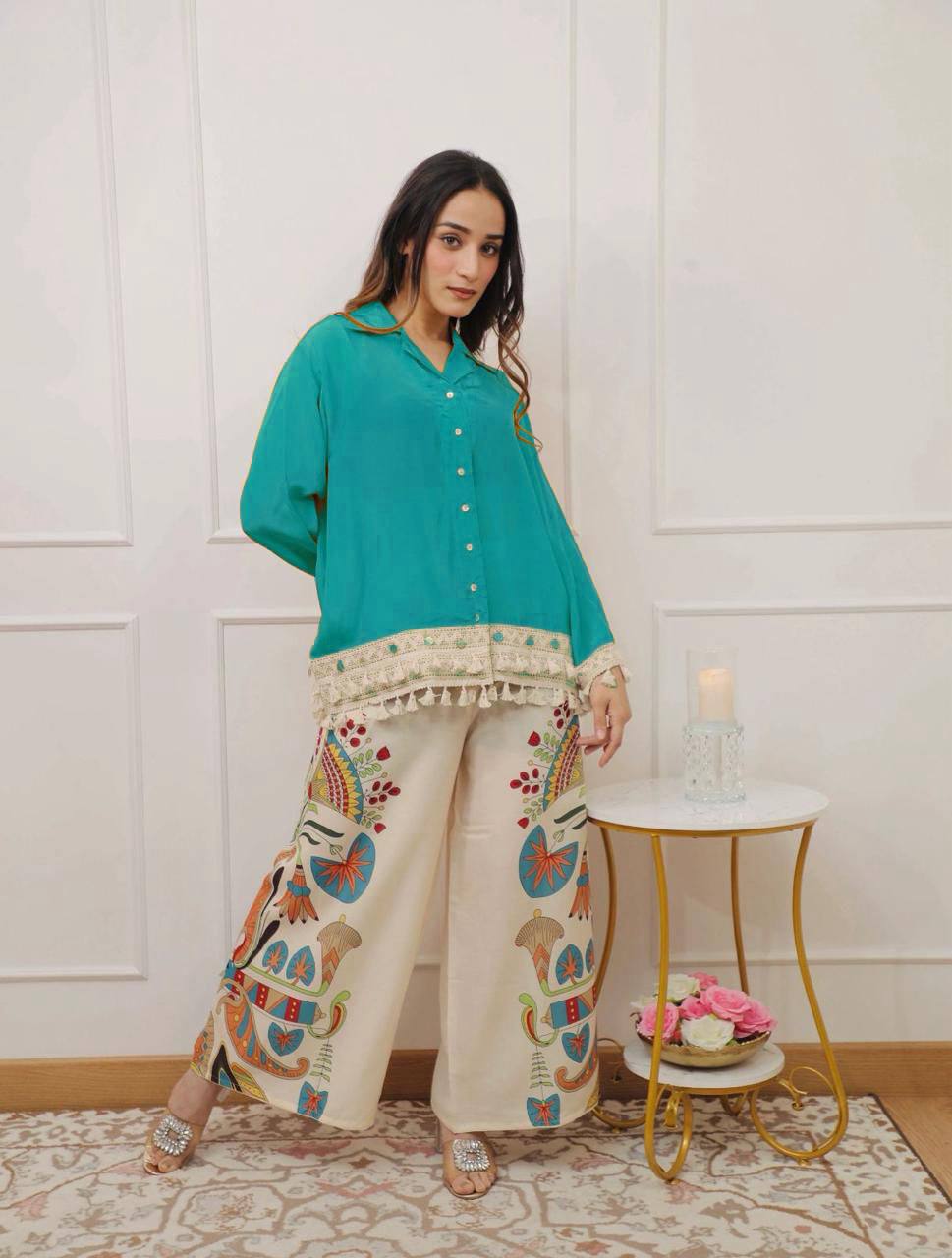 Boho-Chic Mustard Embroidered Co-ord Set