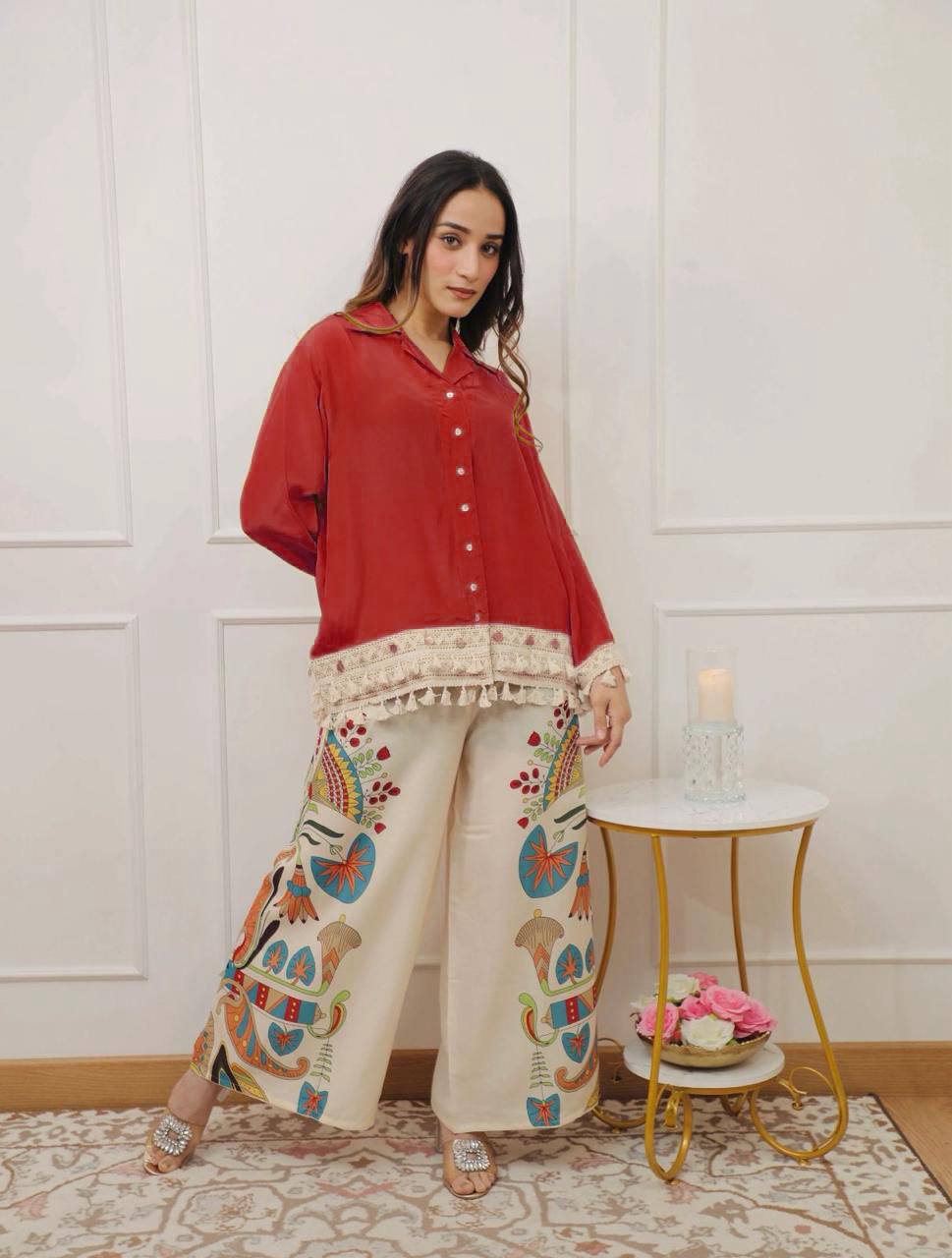 Boho-Chic Mustard Embroidered Co-ord Set