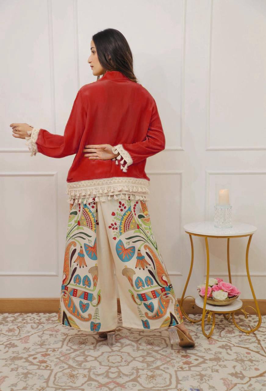 Boho-Chic Mustard Embroidered Co-ord Set