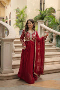 Maroon Heavy Embroidered Georgette Anarkali Gown Set