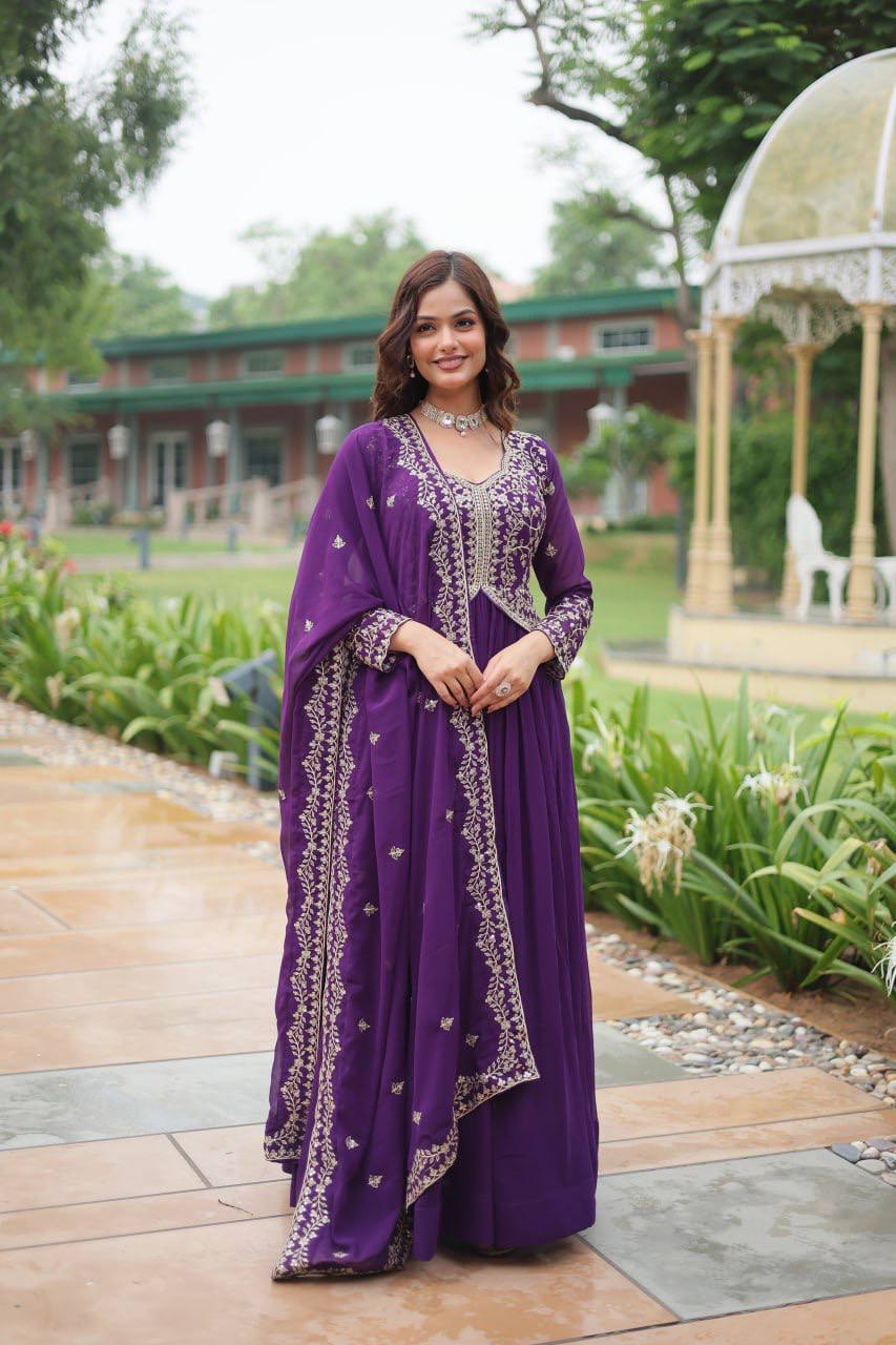 Deep Heavy Embroidered Georgette Anarkali Gown Set