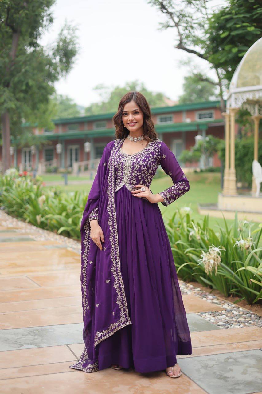 Deep Heavy Embroidered Georgette Anarkali Gown Set