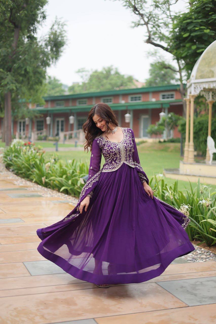 Deep Heavy Embroidered Georgette Anarkali Gown Set