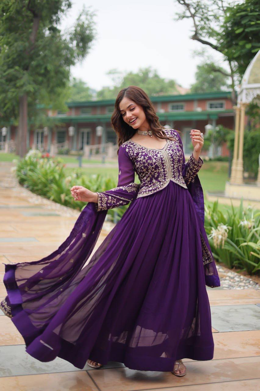 Deep Heavy Embroidered Georgette Anarkali Gown Set