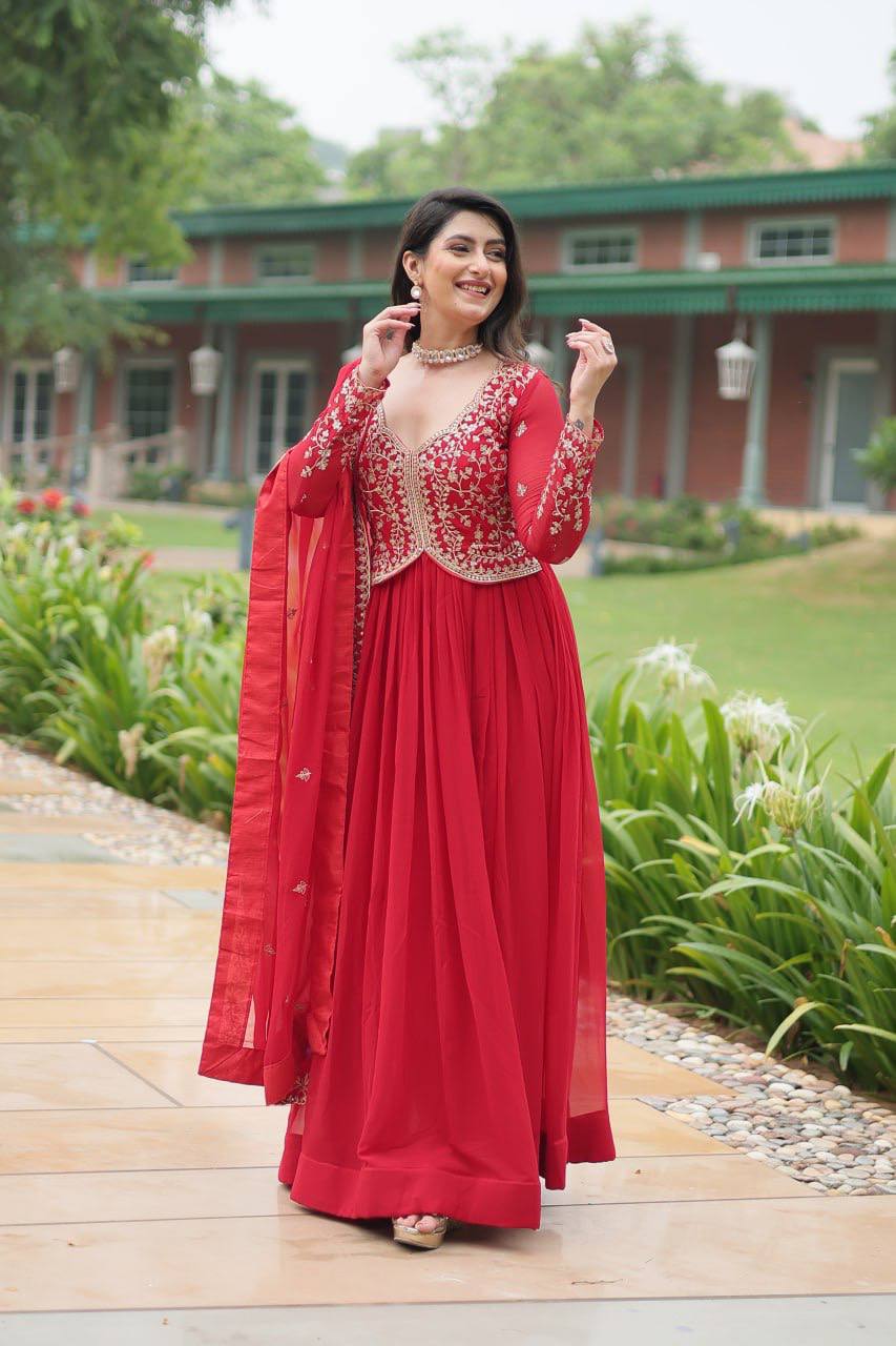 Deep Heavy Embroidered Georgette Anarkali Gown Set