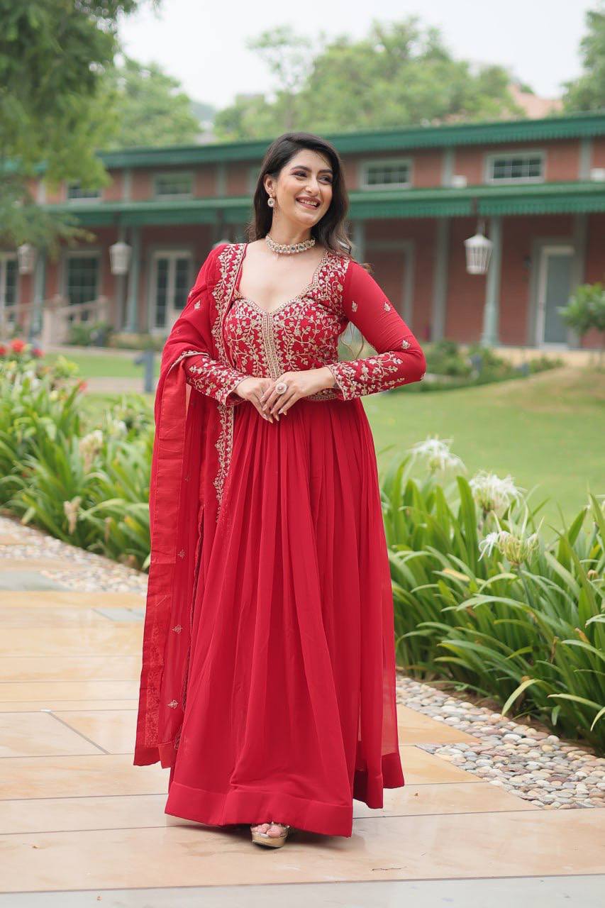 Deep Heavy Embroidered Georgette Anarkali Gown Set