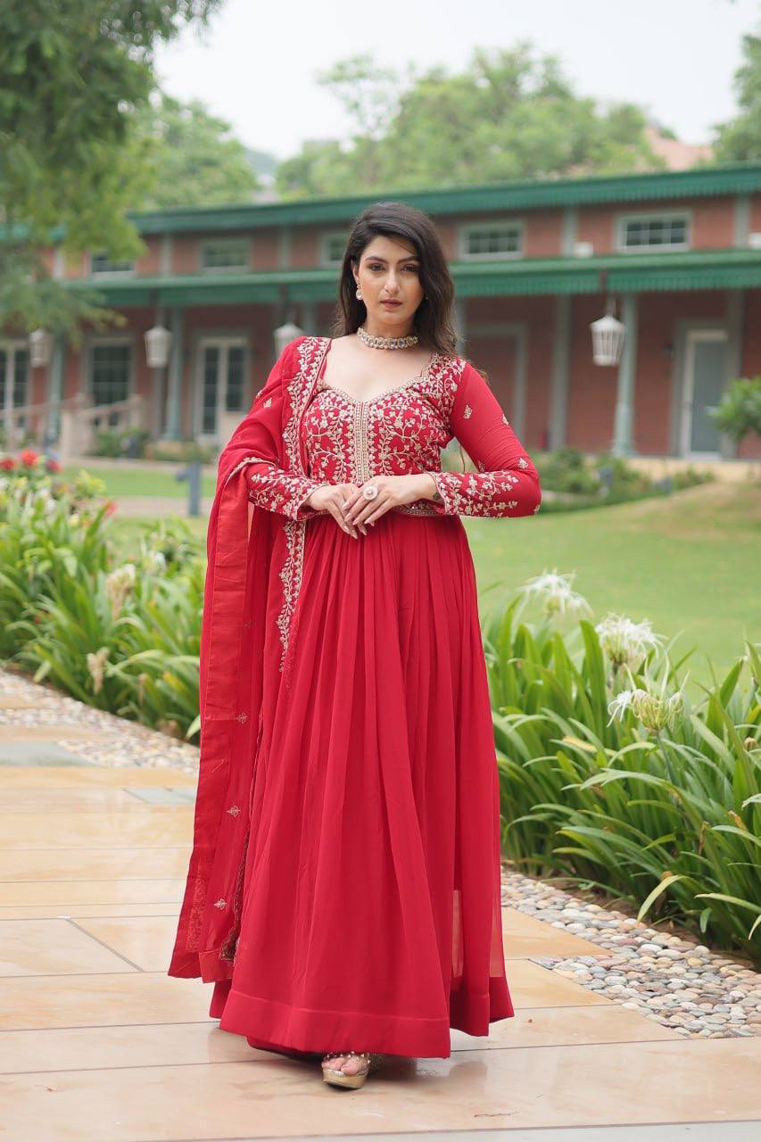 Deep Heavy Embroidered Georgette Anarkali Gown Set