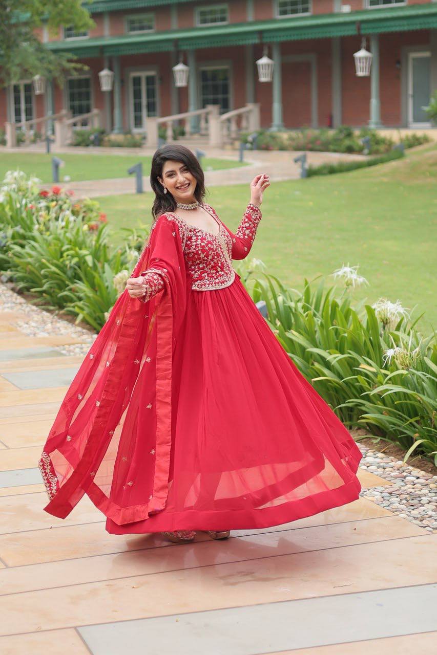 Deep Heavy Embroidered Georgette Anarkali Gown Set