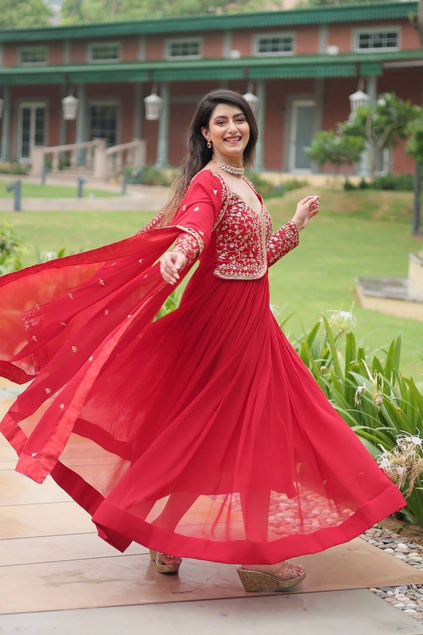 Deep Heavy Embroidered Georgette Anarkali Gown Set