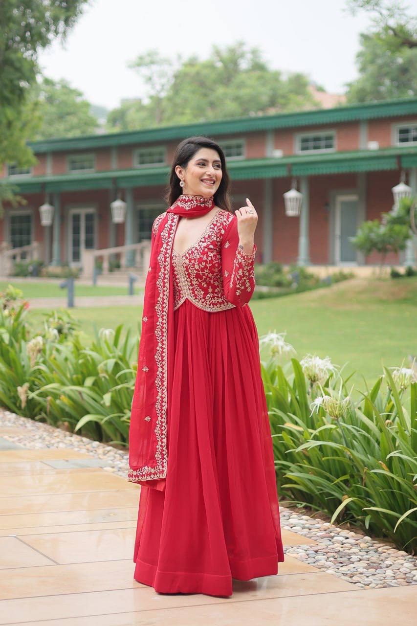 Deep Heavy Embroidered Georgette Anarkali Gown Set