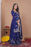 Royal Blue Zari Embroidered Sharara Set