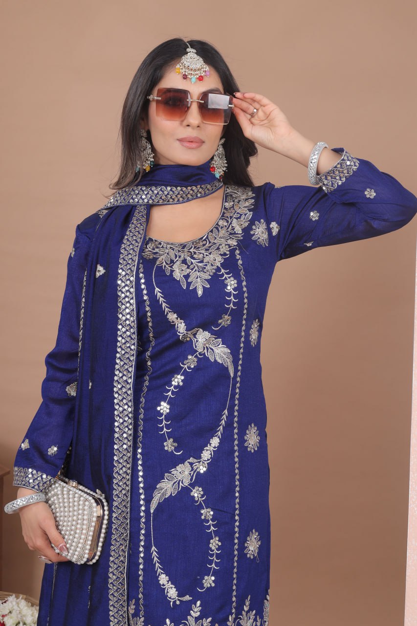 Royal Blue Zari Embroidered Sharara Set