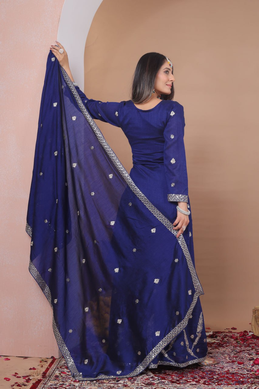 Royal Blue Zari Embroidered Sharara Set