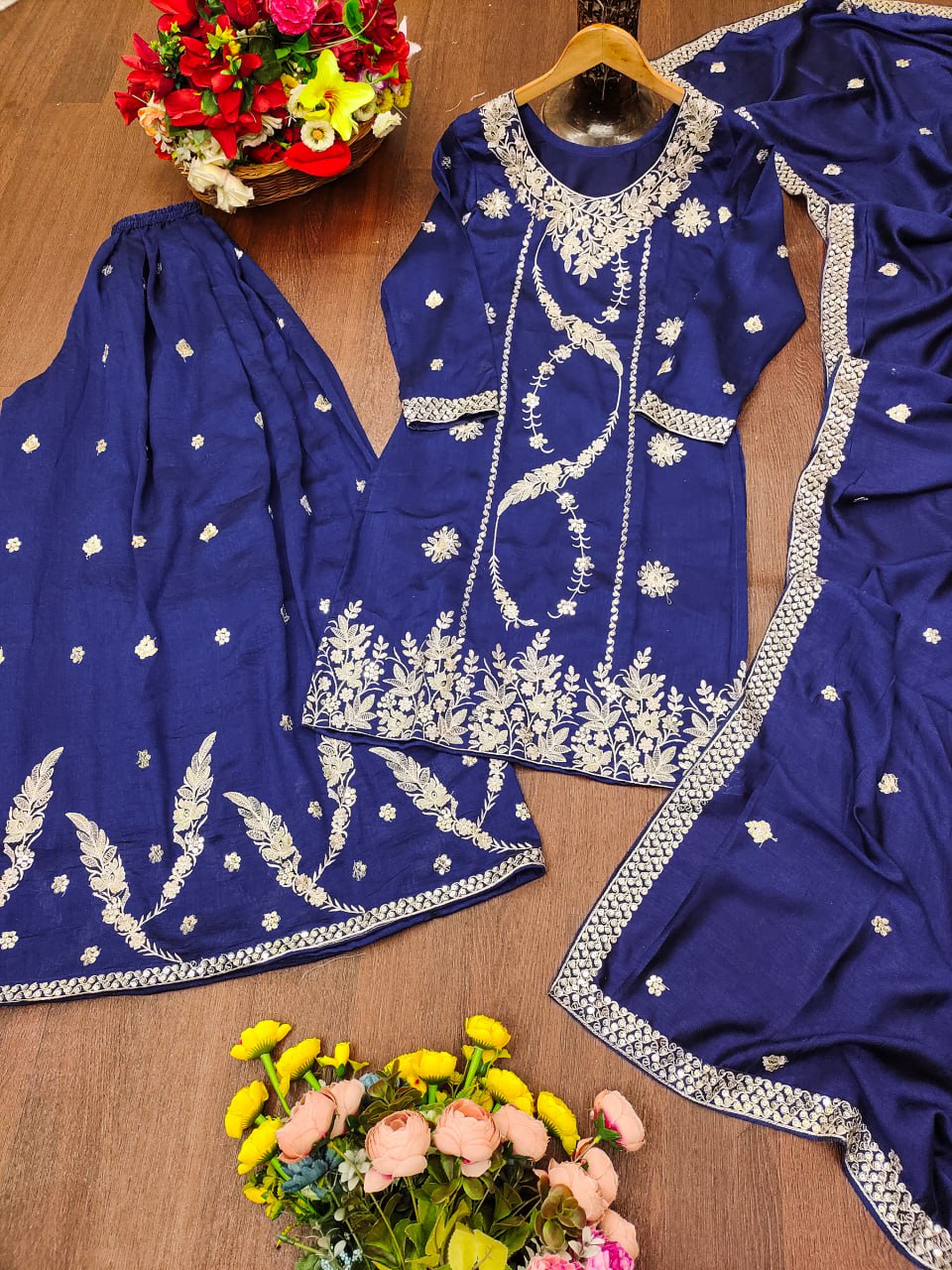 Royal Blue Zari Embroidered Sharara Set