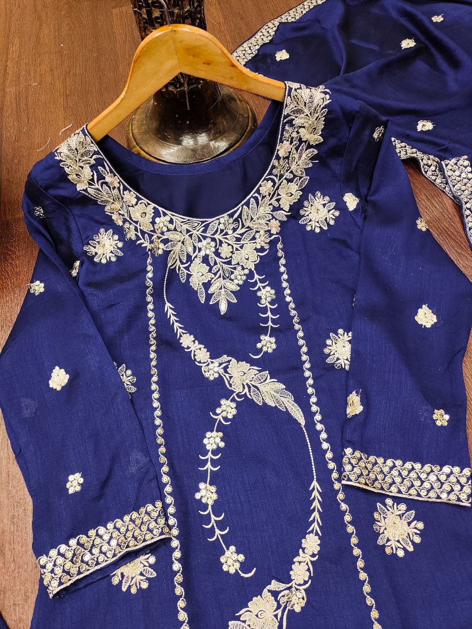 Royal Blue Zari Embroidered Sharara Set