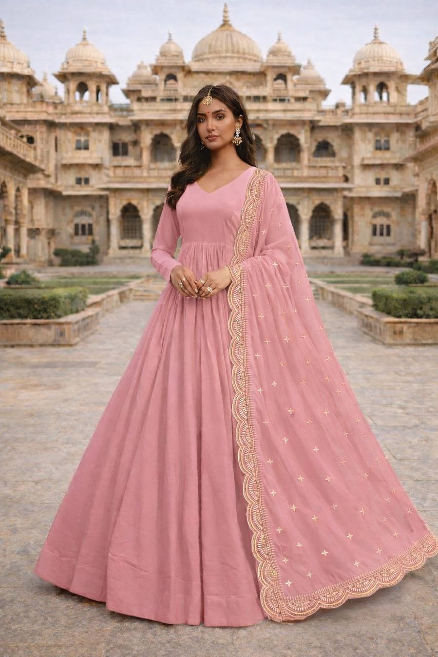 Wine Red Heavily Embroidered Anarkali Gown Set