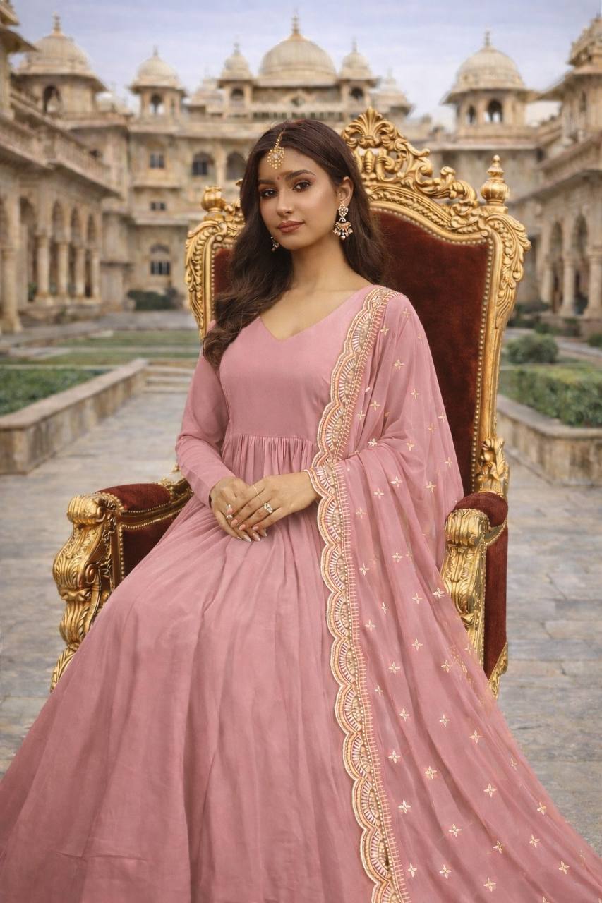 Wine Red Heavily Embroidered Anarkali Gown Set