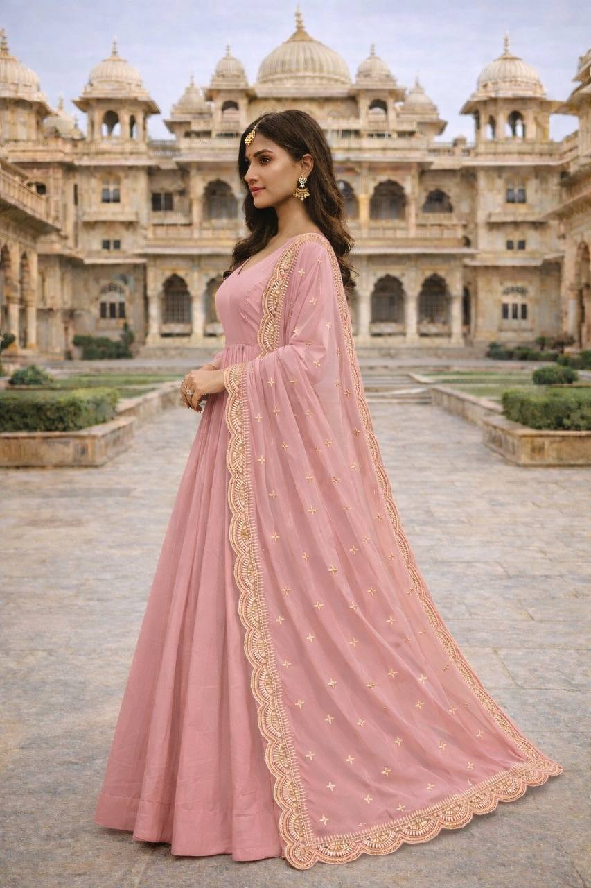 Wine Red Heavily Embroidered Anarkali Gown Set