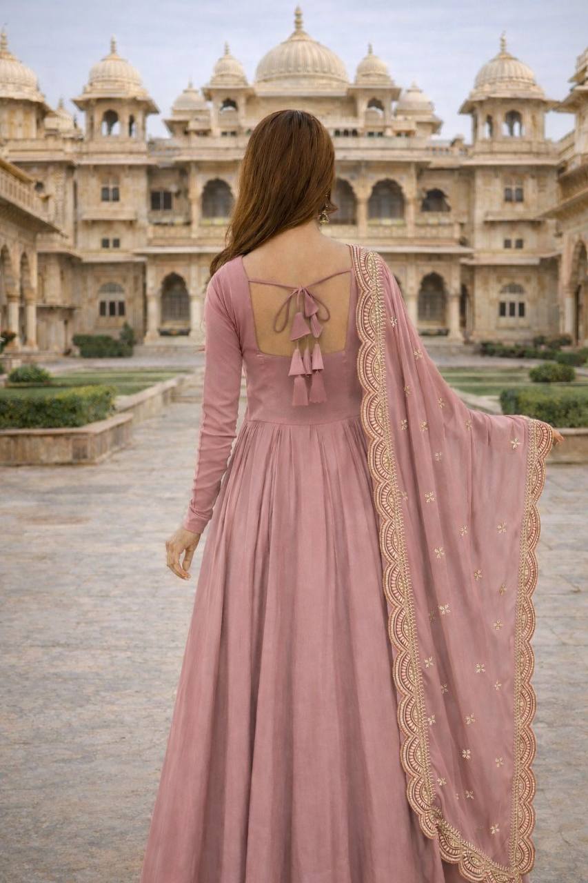 Wine Red Heavily Embroidered Anarkali Gown Set