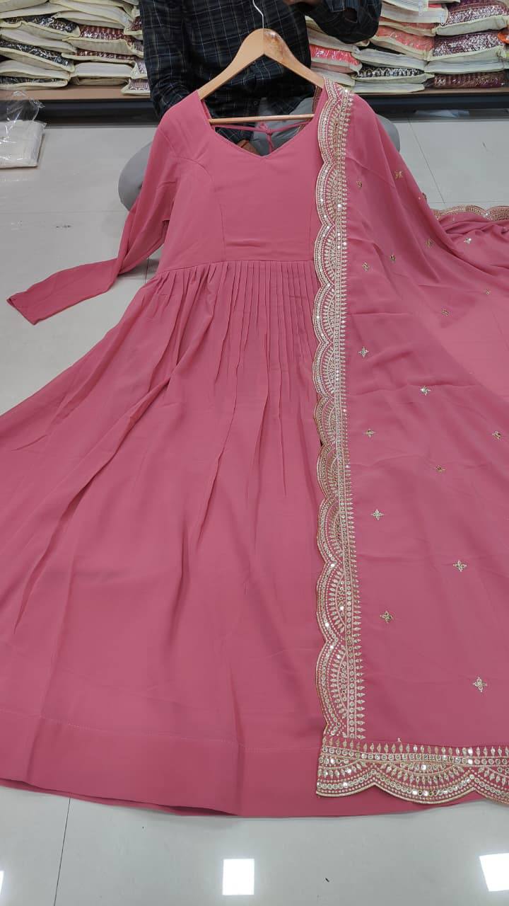 Wine Red Heavily Embroidered Anarkali Gown Set