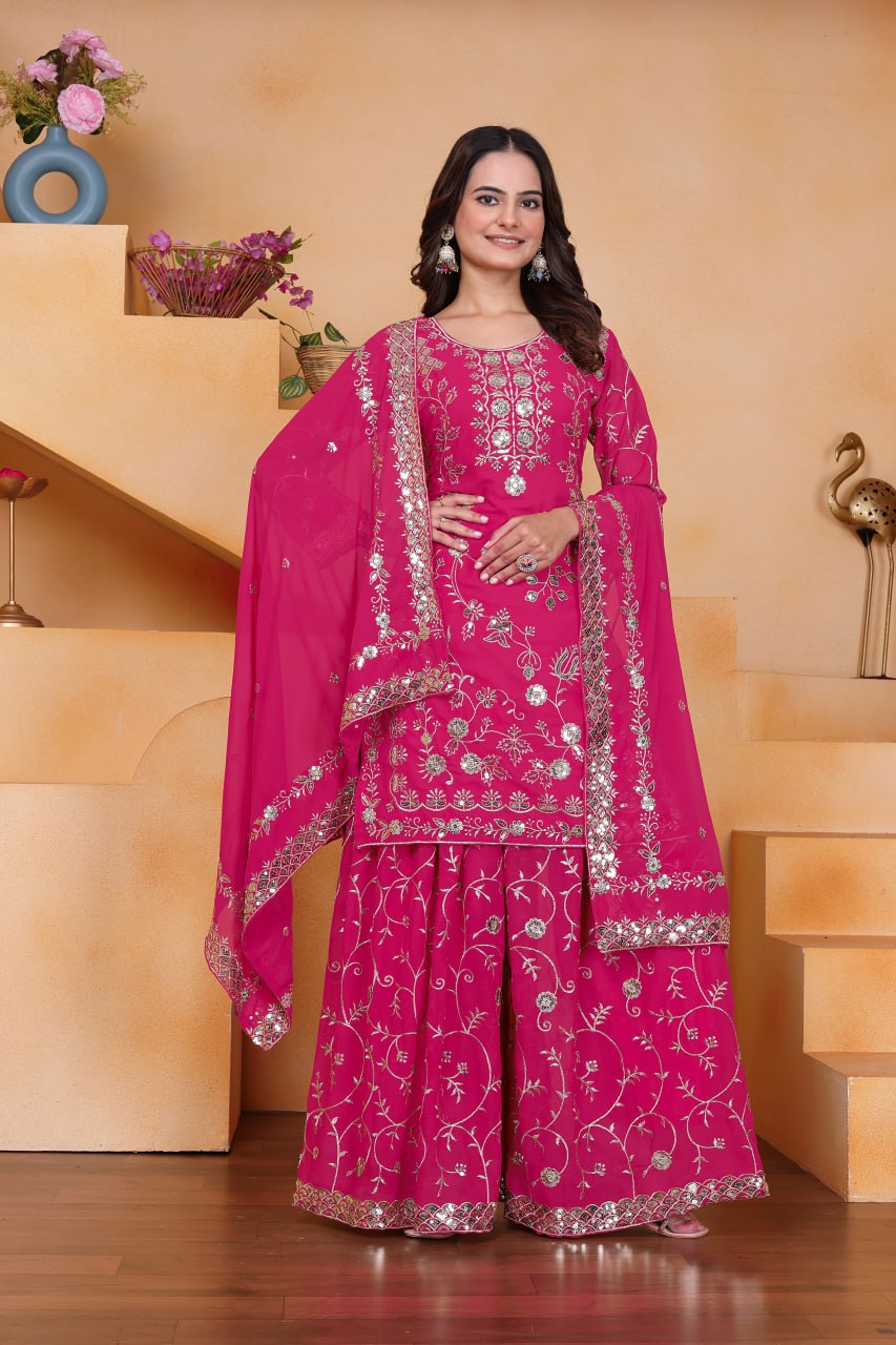 Fuchsia Gota Patti Embroidered Sharara Set